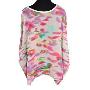 NWOT | Watercolor Abstract Print Semi Sheer Batwing Sleeve Flowy Blouse | 1Xl